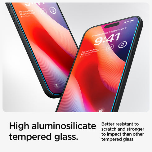 Protector de pantalla Spigen iPhone 16 Plus / iPhone 16 – GLAS.tR EZ Fit (paquete de 2)